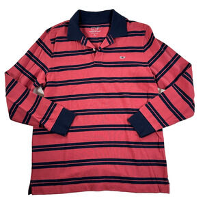 Vineyard Vines Long Sleeve Knit Polo Shirt Boys Large 16/18 Pink Blue Striped